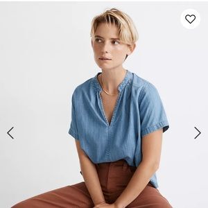 Madewell XL Denim V-Neck Top in Hadley Wash